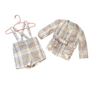 Vintage blazer and trouser set plaid pattern cream color 2T exclusive design